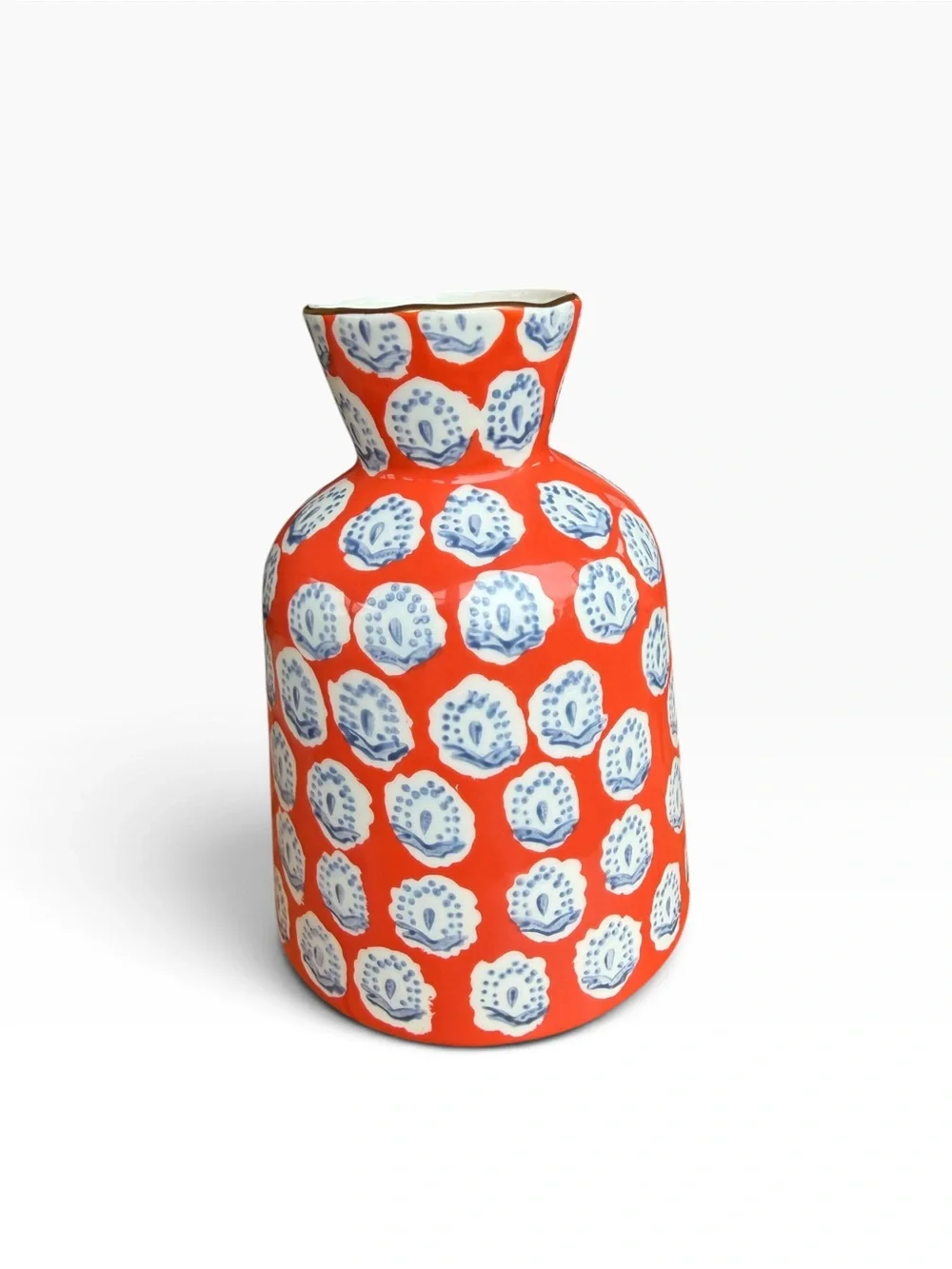 Anthropologie Elza Vase Hand Painted Gold Trim Orange Blue 7.5